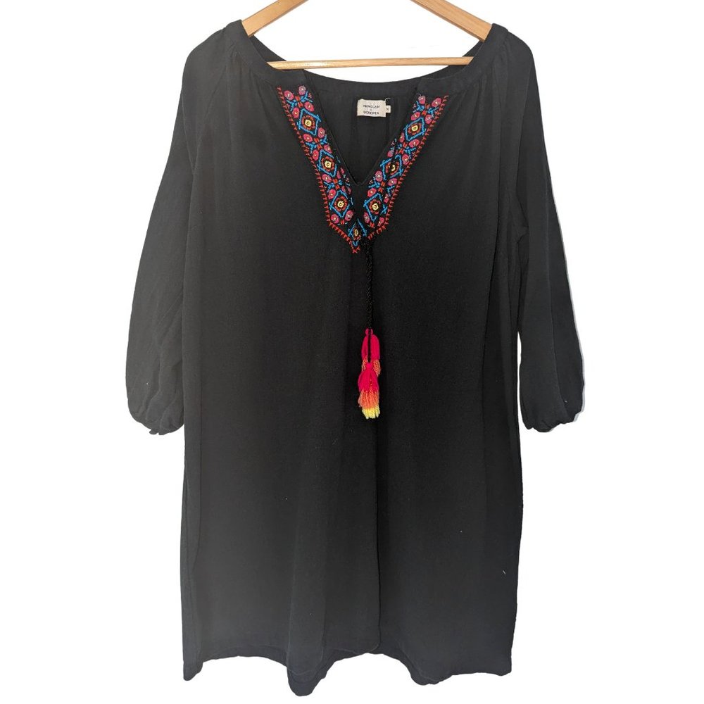 Manoush & Monoprix | Oversized Mini Black Dress with Embroidery | Size 36/Small